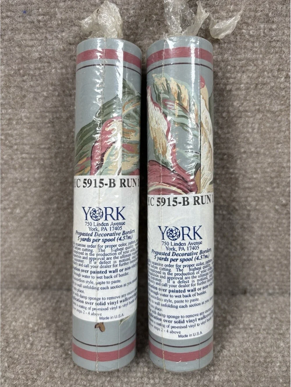2 Rolls Vintage Floral YORK Wallpaper Border Prepasted YC 5915 5yd@ New NOS